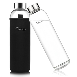 Borosilicate Glass Water Bottle 33oz/1L/1000ml BPA-Free Leak Proof Ideal for School,Office and Trave